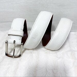 White Leather Men's Belt with Silver Buckle